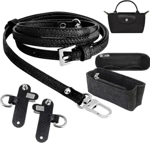 KIBBEH Shoulder Strap Kit for Longchamp Bag – 2 Set Adjustable No-Punch Leather Straps & Multi-Pocket Felt Organizer, Elegant Crossbody Handbag Upgrade