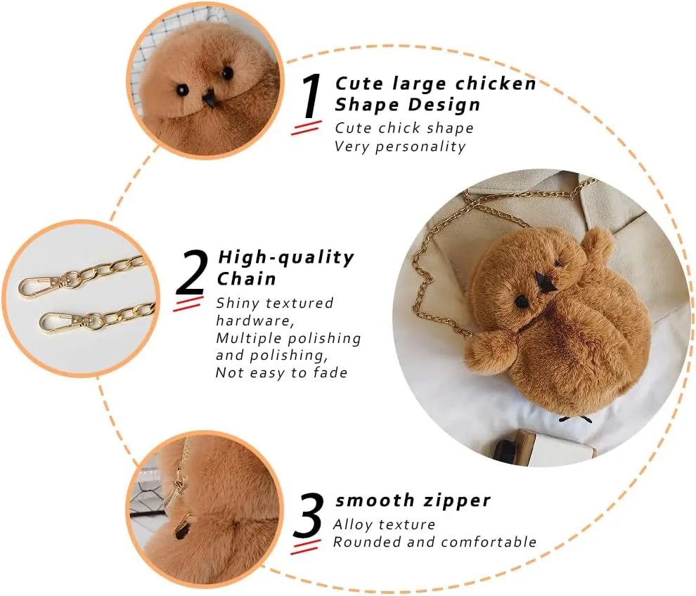 Kids Girls Pluse Cute Crossbody bag,Small Plush Kawaii Animal Handbag Purse for Women