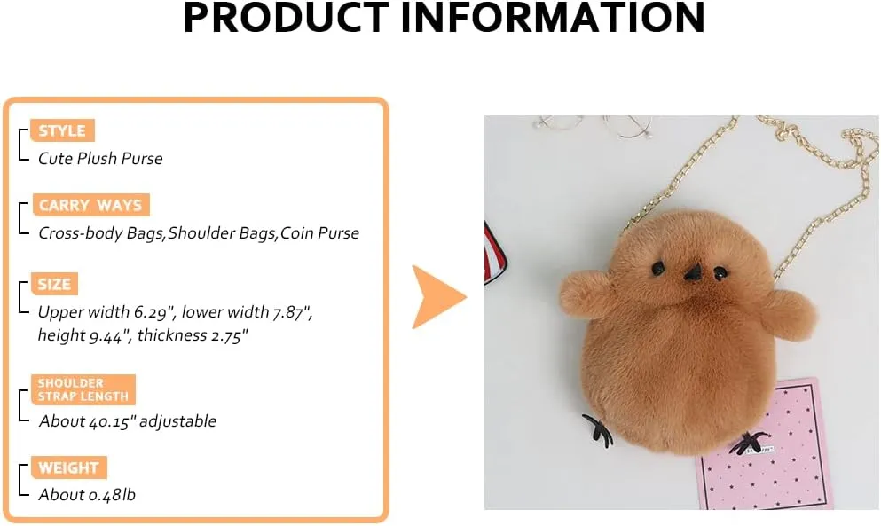 Kids Girls Pluse Cute Crossbody bag,Small Plush Kawaii Animal Handbag Purse for Women