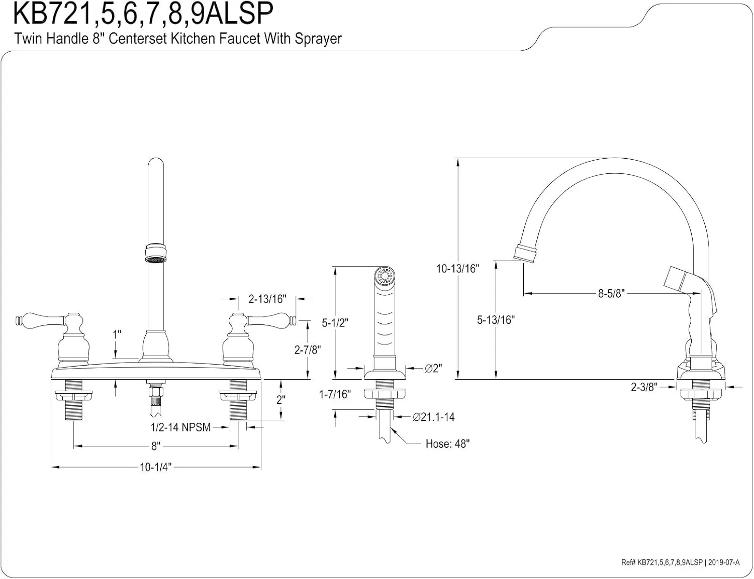 KINGSTON BRASS KB726ALSP Vintage 8" Centerset Kitchen Faucet, Antique Copper