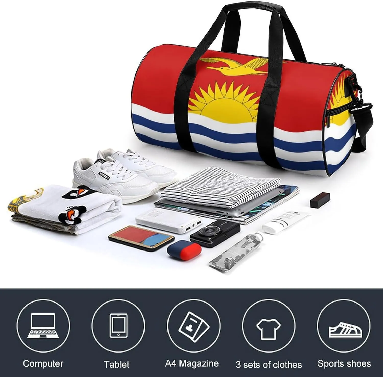 Kiribati Flag Gym Bag for Men Women with Wet Pocket Travel Duffel Sports Overnight Weekender