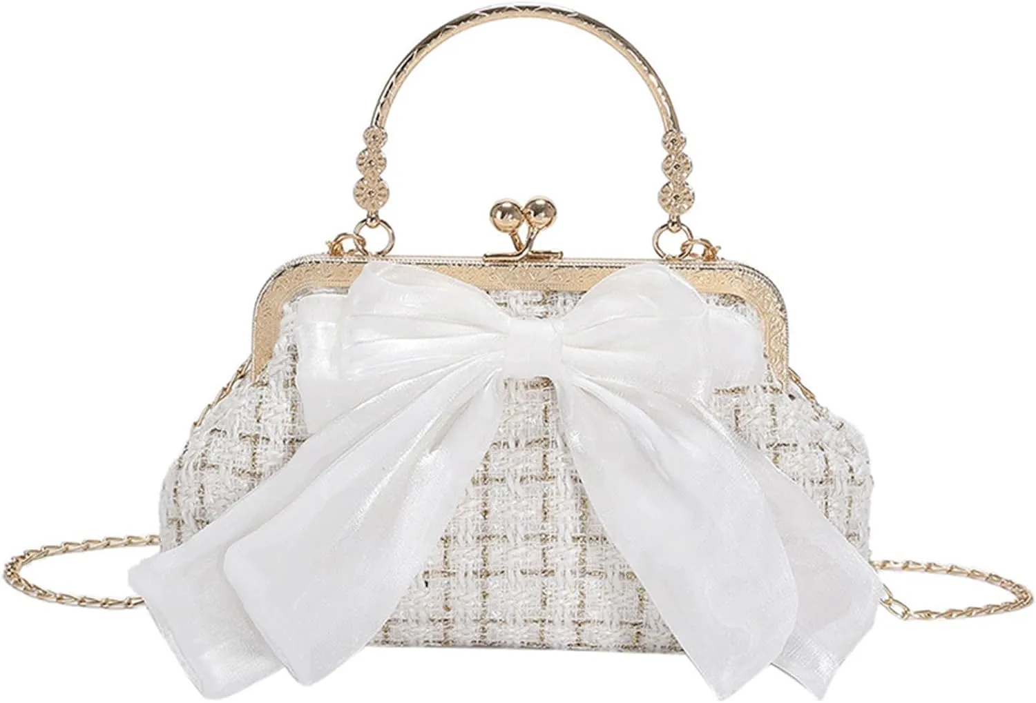Kiss Lock Purse and Handbag for Women Plaid Pattern Bow Crossbody Bag Medium Handbags Kiss Clasp Tote Shoulder Bags