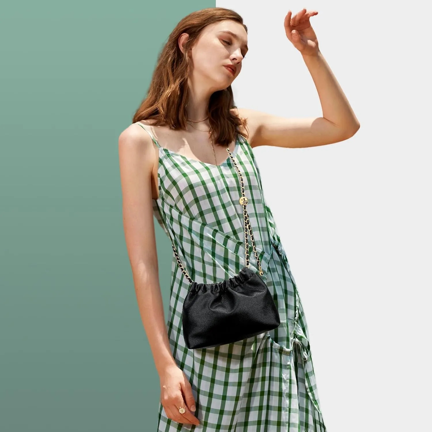 KKXIU Small Crossbody Bags for Women Ruched Vegan Leather Shoulder Purse with Adjustable Strap