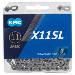 KMC X11 Chain 11-Speed SL-Series | Mountain Bike/Road/Gravel | Shimano, SRAM, Campagnolo Compatible | Missing Link Included | Silver
