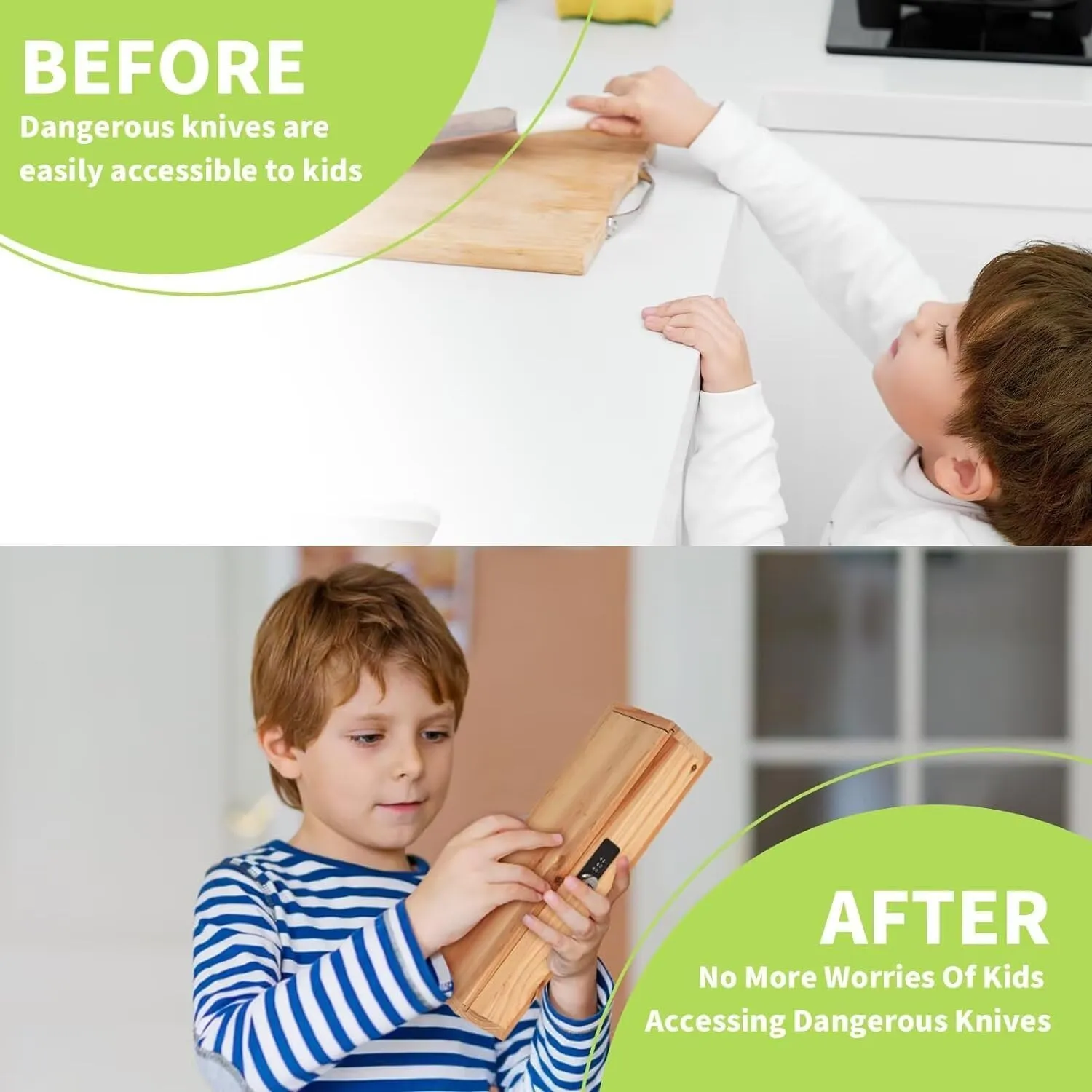 Knife Lock Box - Kitchen Knife Storage Box, Kids Safe In Drawer Knife Block, Wooden Sharp Knives Holder & Organizer, Multi Purpose Lock Box, Knife Storage Alternative (Knives Not Included)
