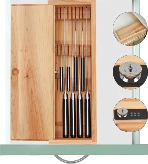 Knife Lock Box - Kitchen Knife Storage Box, Kids Safe In Drawer Knife Block, Wooden Sharp Knives Holder & Organizer, Multi Purpose Lock Box, Knife Storage Alternative (Knives Not Included)