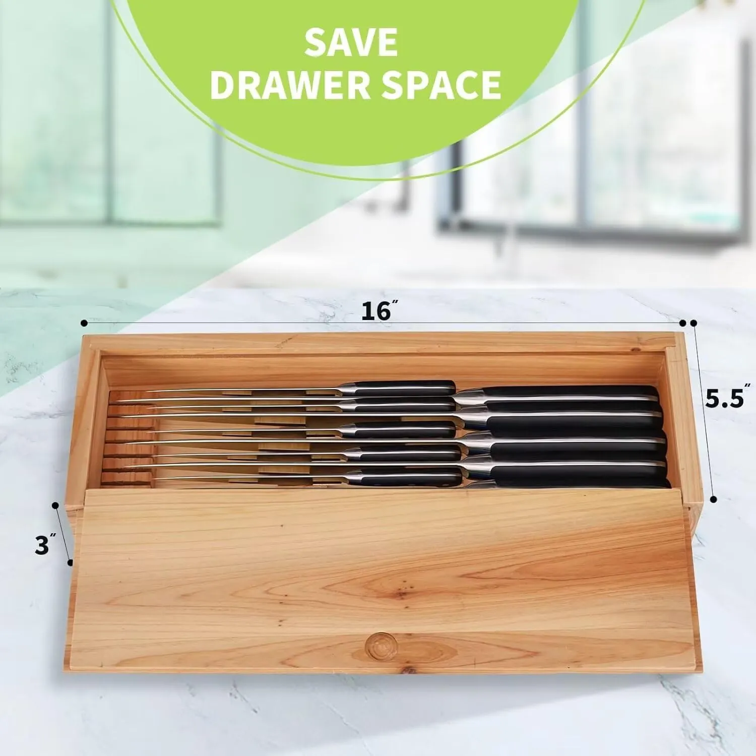Knife Lock Box - Kitchen Knife Storage Box, Kids Safe In Drawer Knife Block, Wooden Sharp Knives Holder & Organizer, Multi Purpose Lock Box, Knife Storage Alternative (Knives Not Included)