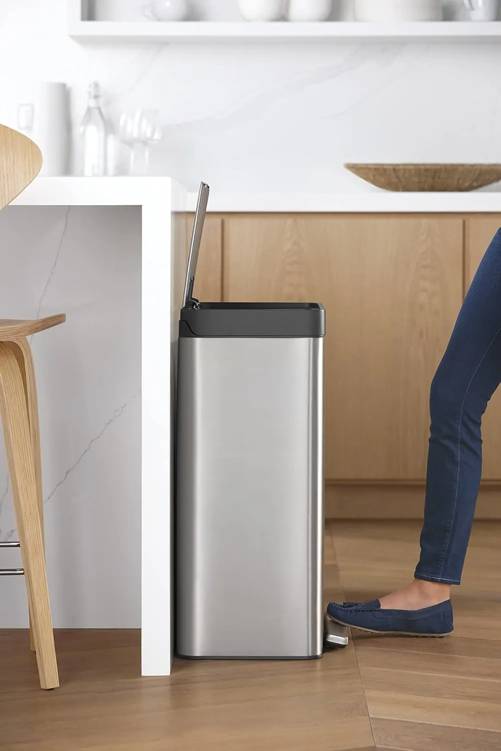 KOHLER 13-Gallon Stainless Steel Step Trash Can, Stainless Steel, Hands-Free Pedal, Quiet-Close Lid, Fingerprint-Resistant, Durable, K-20940-ST