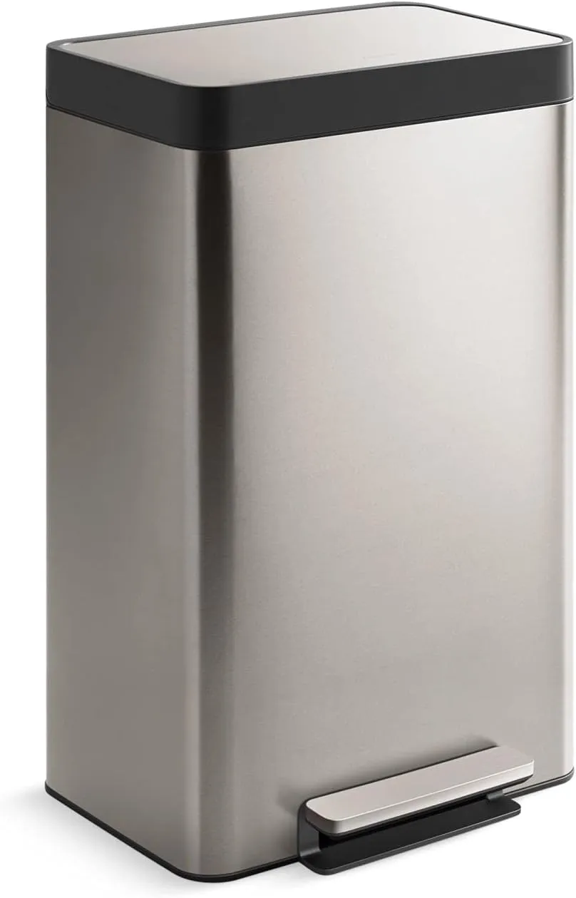 KOHLER 13-Gallon Stainless Steel Step Trash Can, Stainless Steel, Hands-Free Pedal, Quiet-Close Lid, Fingerprint-Resistant, Durable, K-20940-ST
