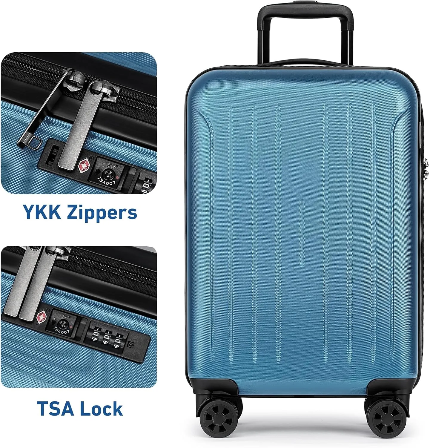 KYME Airline Approved 20 Inch Carry On Luggage, Hardside Suitcase with TSA Lock, 360° Spinner Wheels, 22x14x9, Aurora Blue