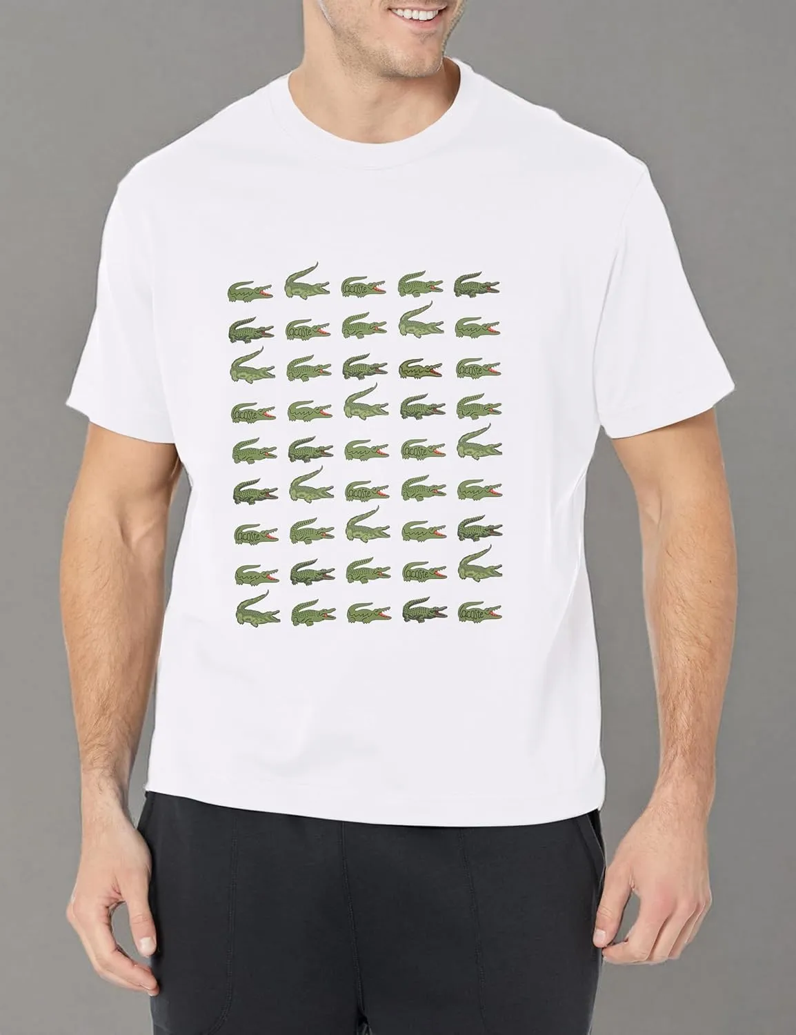 Lacoste Men's Short Sleeve Crew Neck Allover Croc Graphic T-Shirt