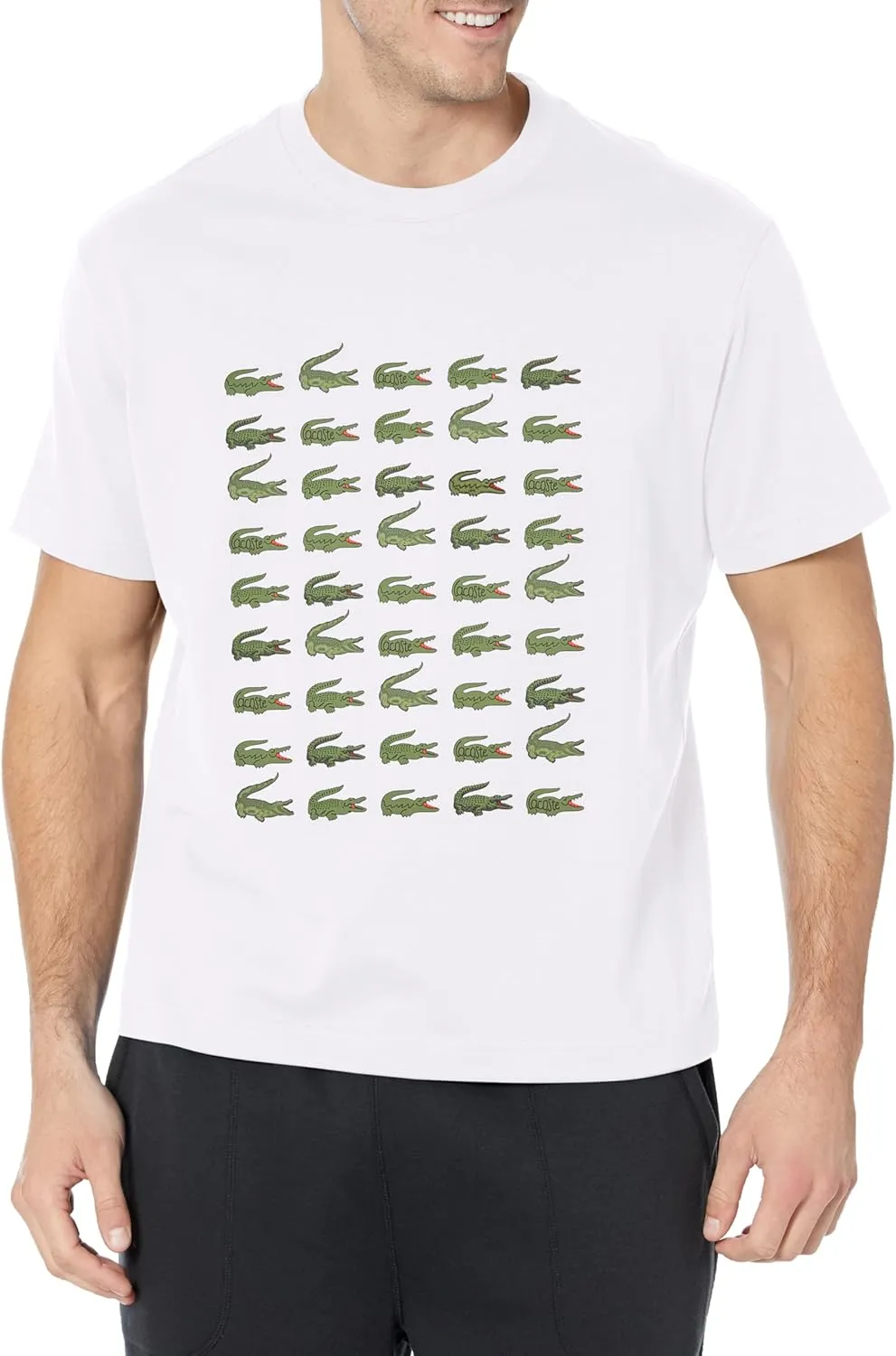 Lacoste Men's Short Sleeve Crew Neck Allover Croc Graphic T-Shirt