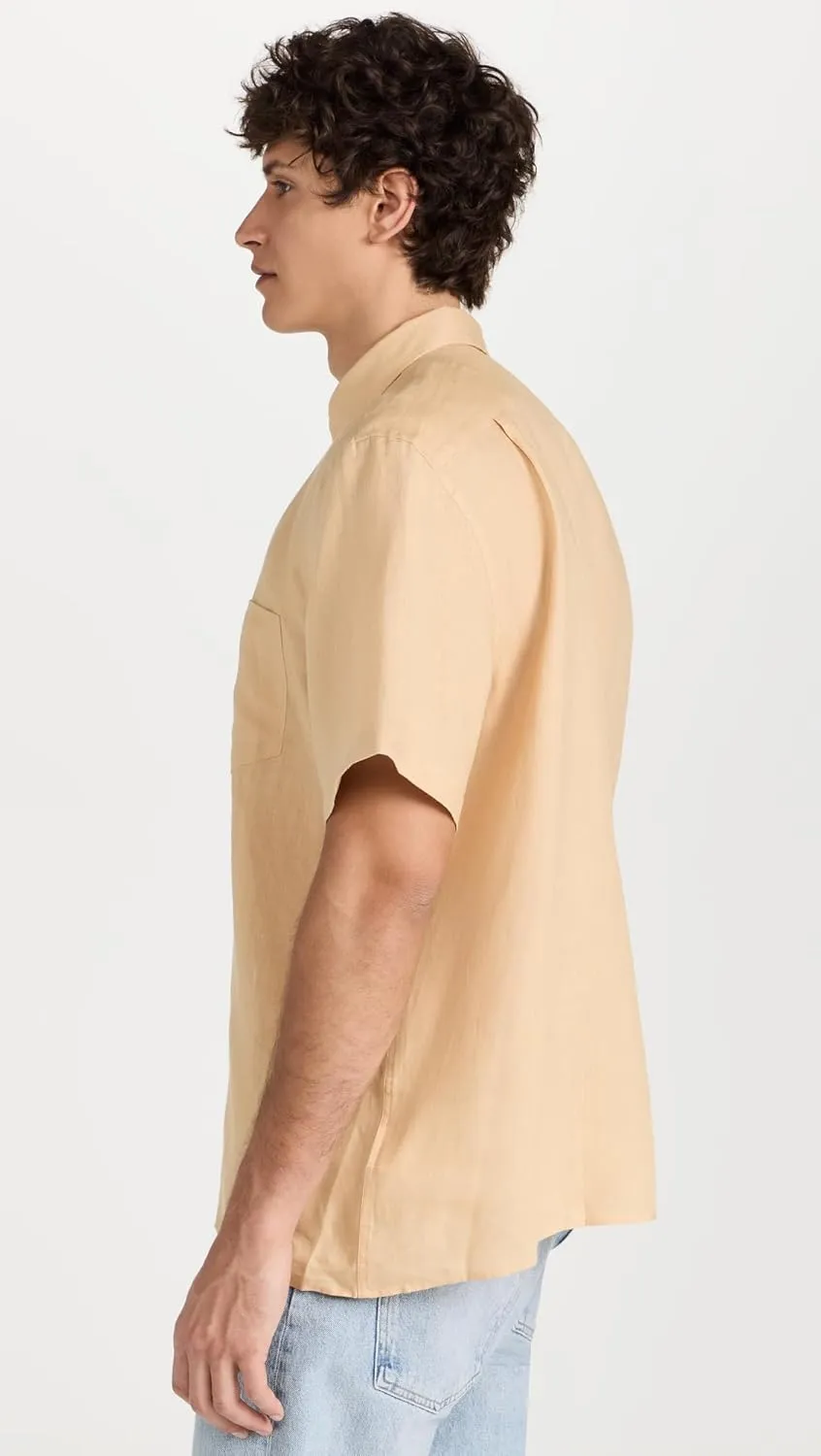 Lacoste Men's Short Sleeve Regular Fit Linen Button Down Shirt with Front Pocket
