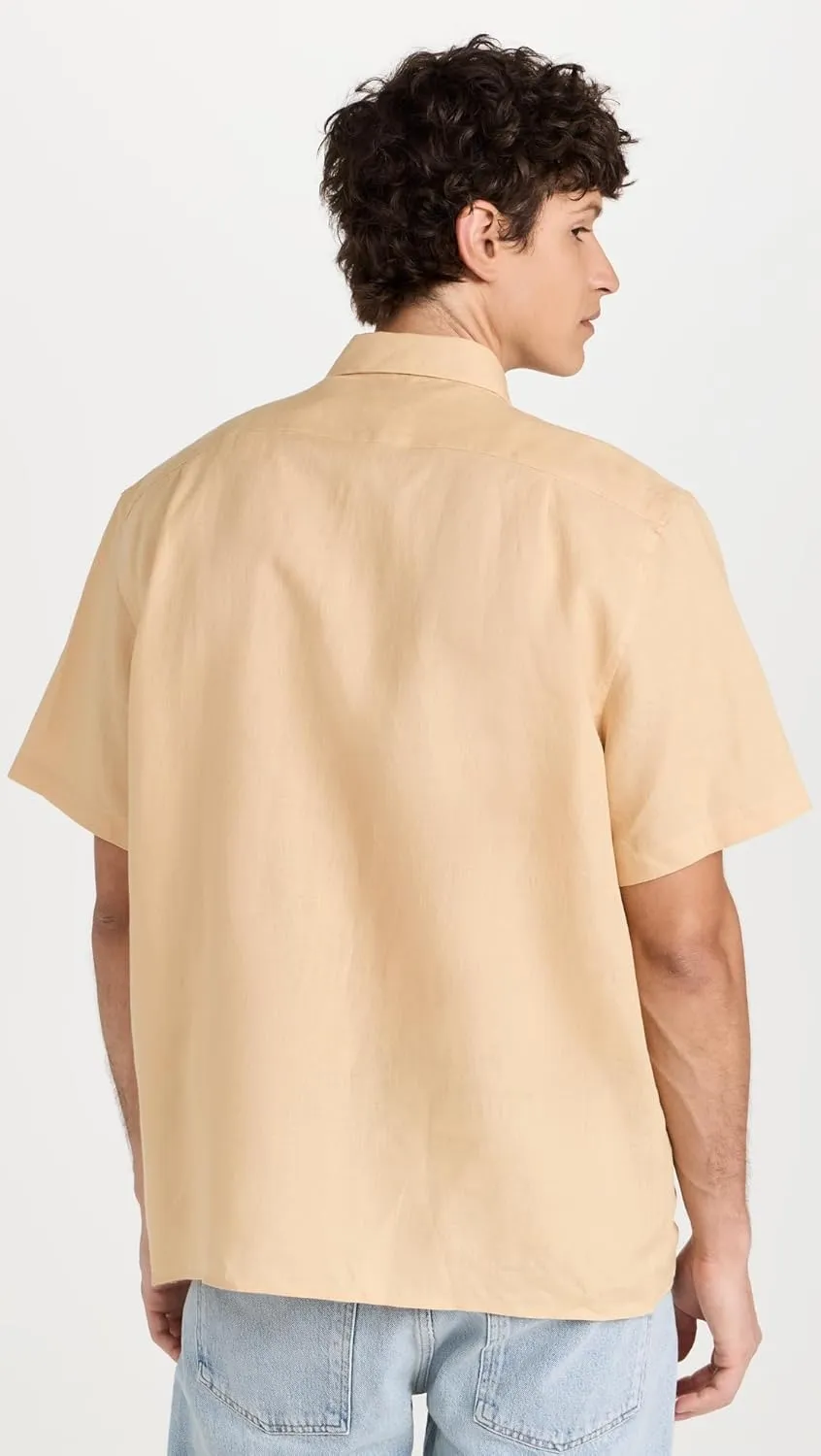 Lacoste Men's Short Sleeve Regular Fit Linen Button Down Shirt with Front Pocket
