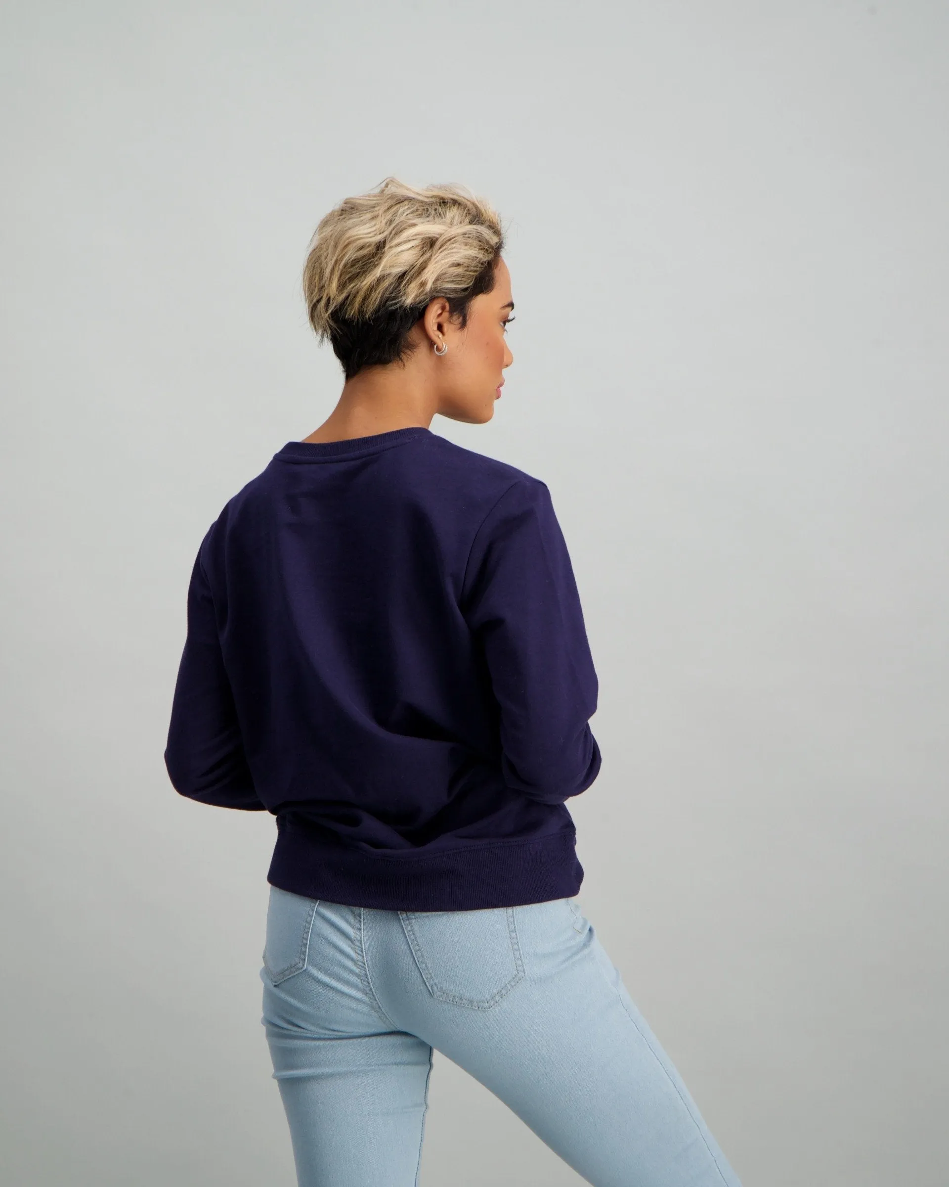 Ladies Long Sleeve Slogan Top - Navy