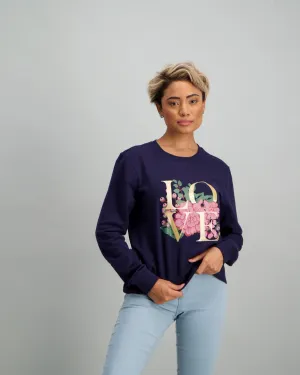 Ladies Long Sleeve Slogan Top - Navy