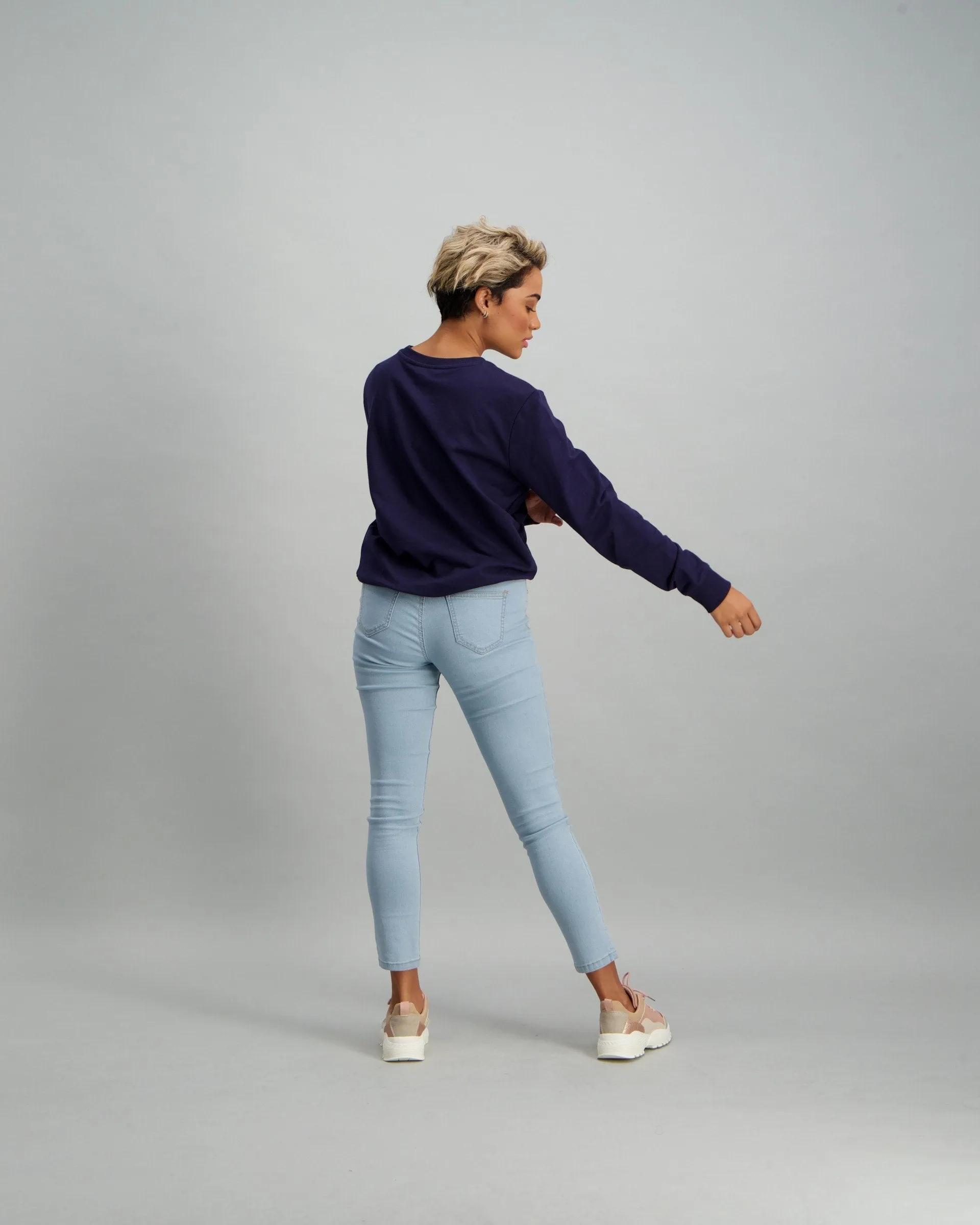 Ladies Long Sleeve Slogan Top - Navy