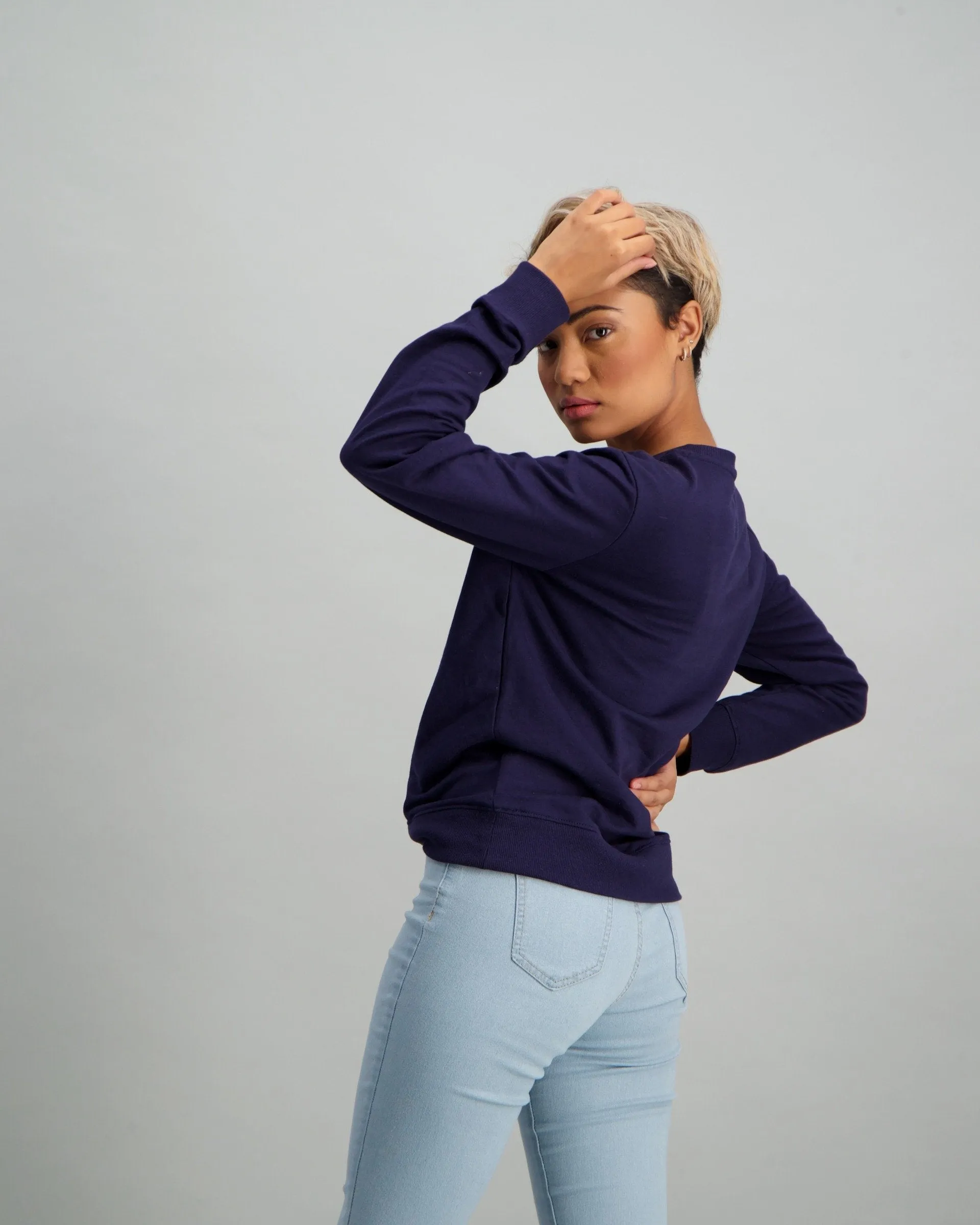 Ladies Long Sleeve Slogan Top - Navy