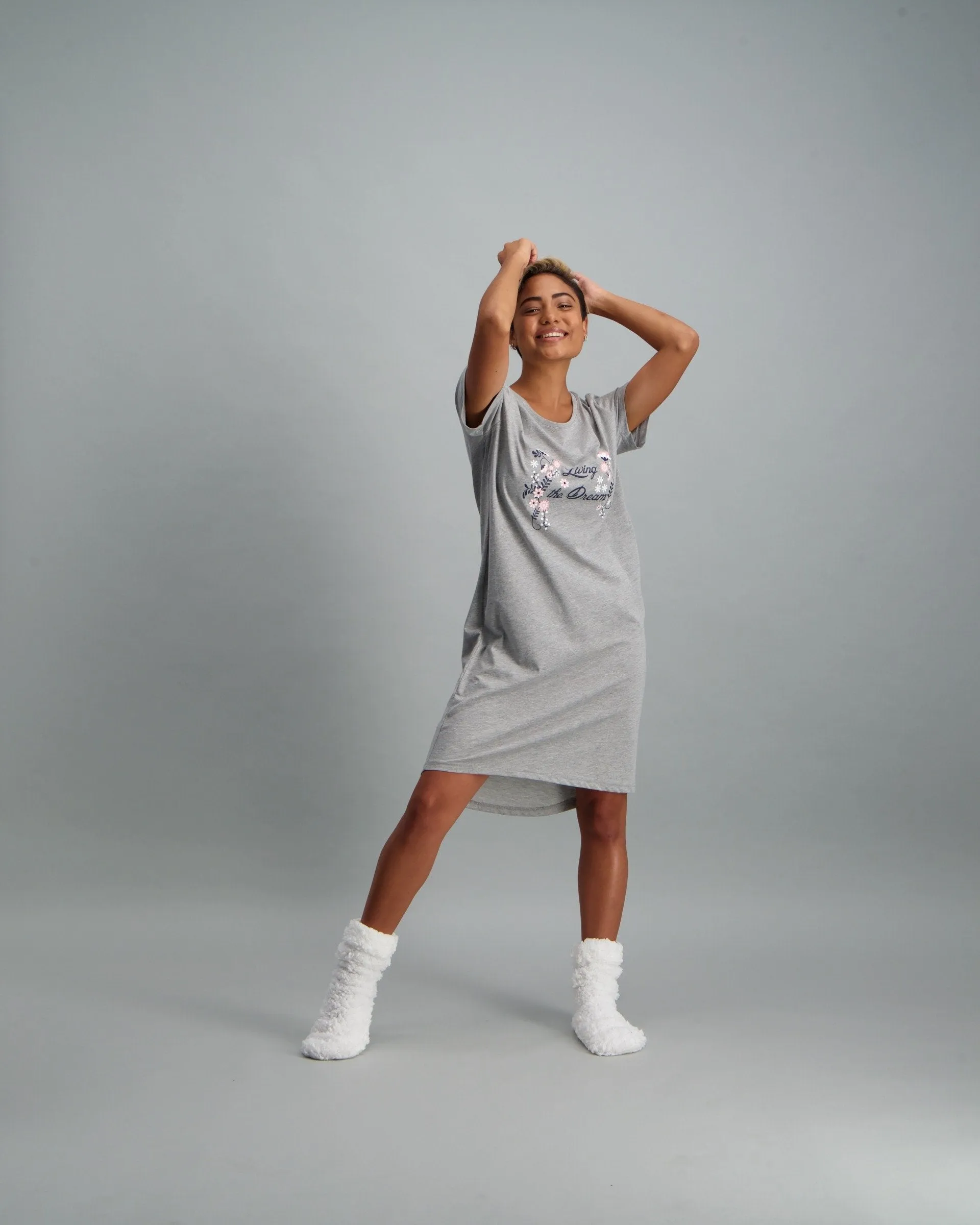 Ladies Slogan Sleepshirt - Grey