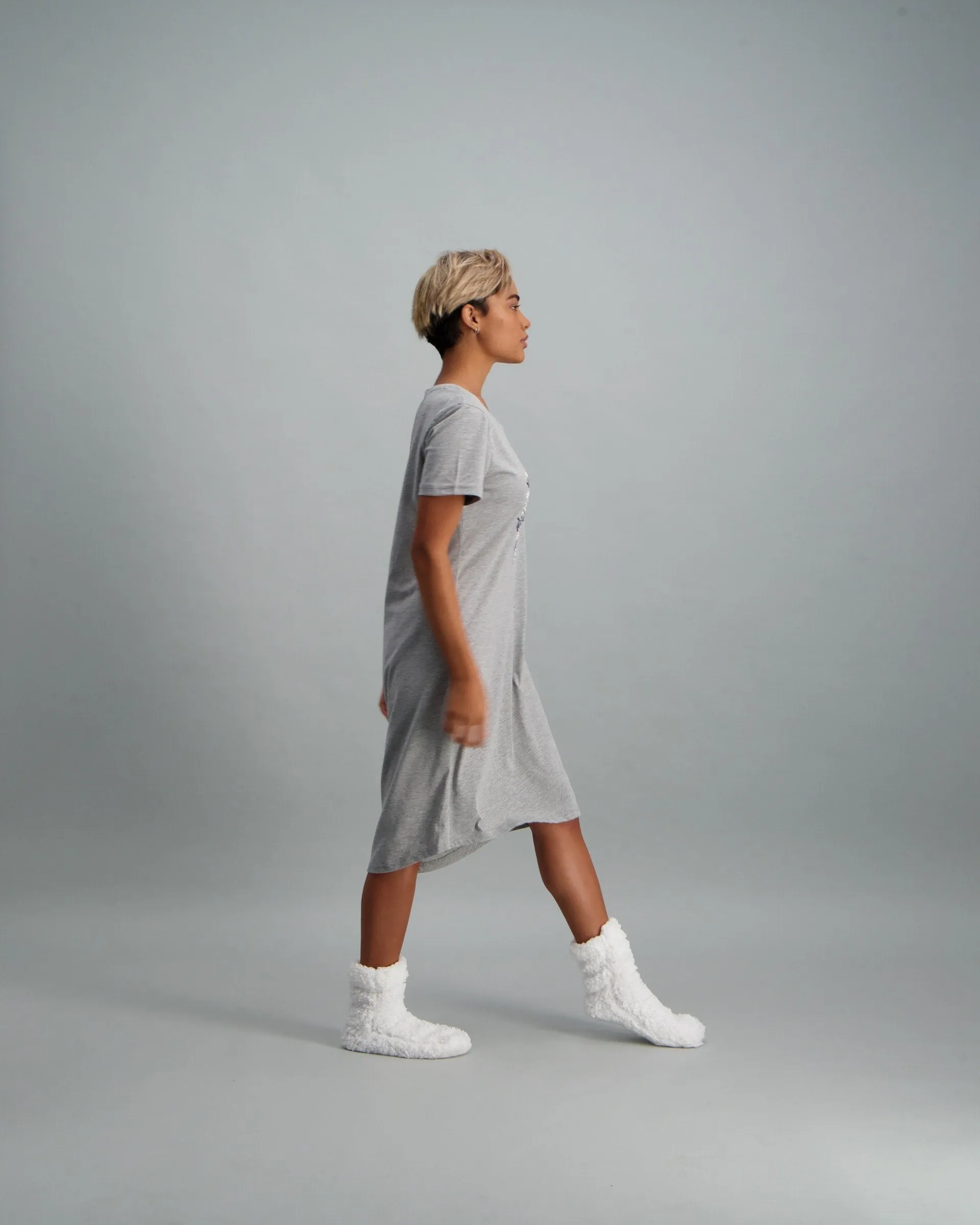Ladies Slogan Sleepshirt - Grey