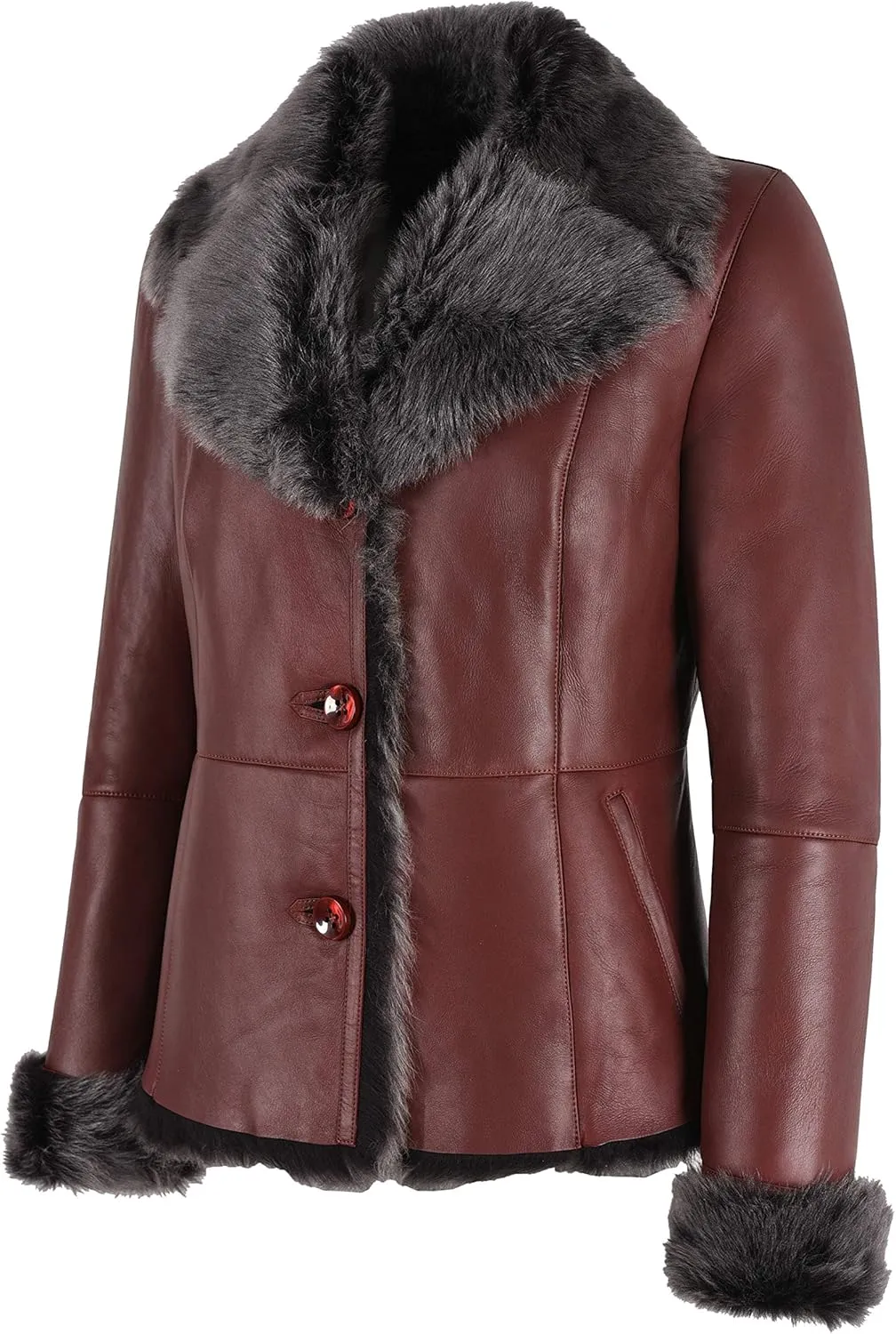 Ladies Spanish Sheepskin Natural Genuine Designer Warm Winters Leather Jacket SC-396