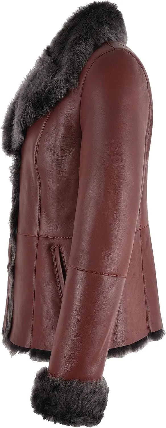 Ladies Spanish Sheepskin Natural Genuine Designer Warm Winters Leather Jacket SC-396