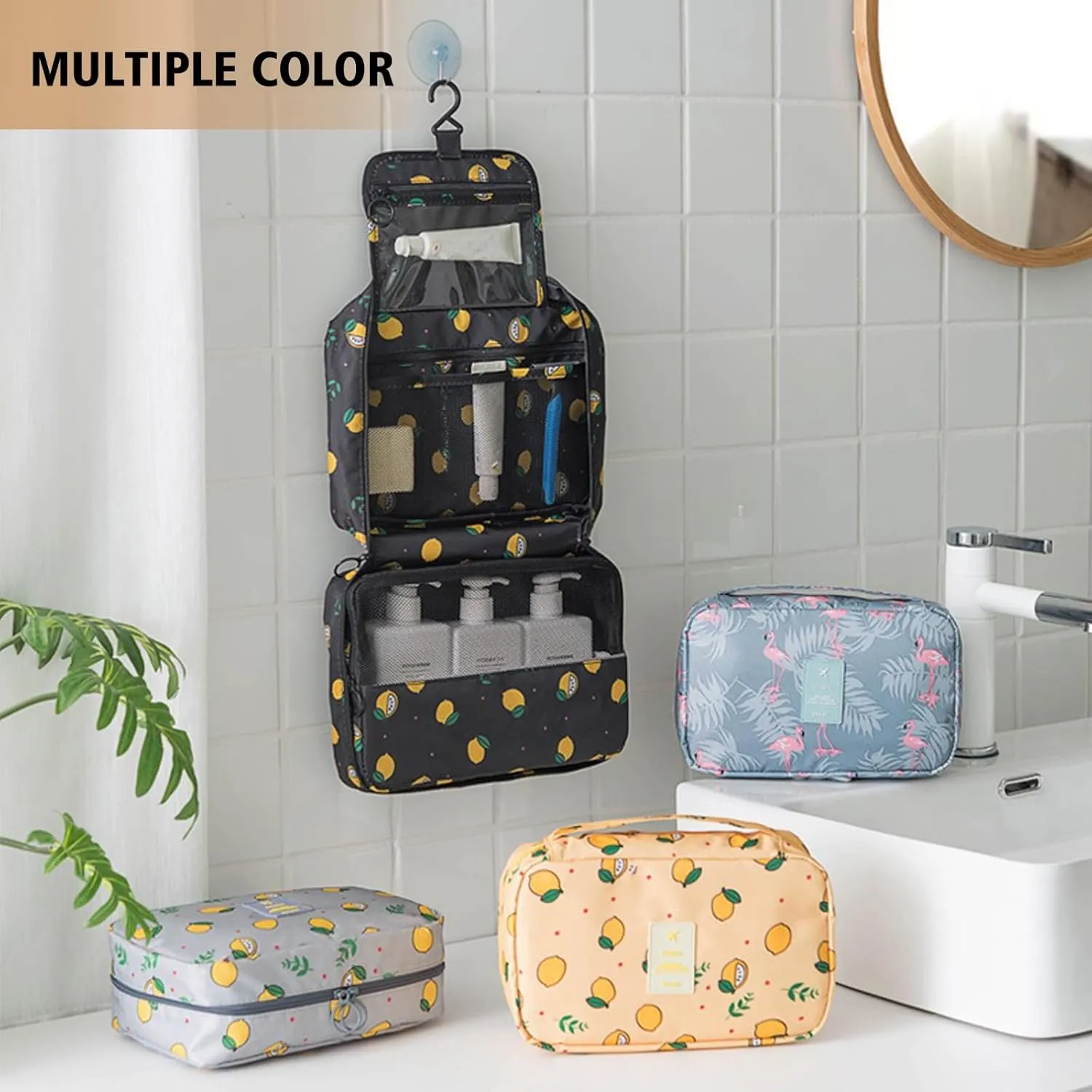 L&FY Hanging Toiletry Bags, Travel Makeup Toiletries Bag Organizer For Women & Men Dopp Kits Pouch For Travel Accessories, Essentials (Yellow, L)