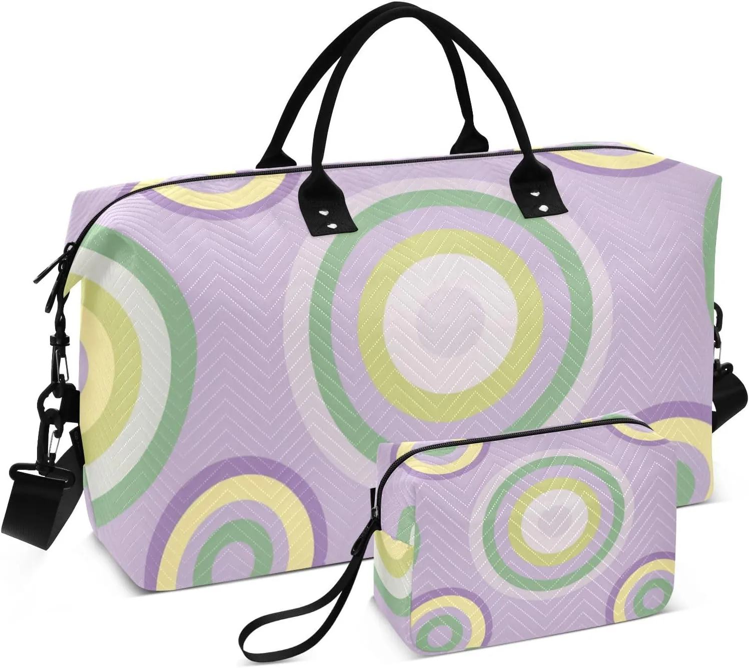 Large Bag Overnight Weekender Bags Gym Sports Duffel Bags with Toiletry Bag for Workout Large Capacity Pastel Purple Circles
