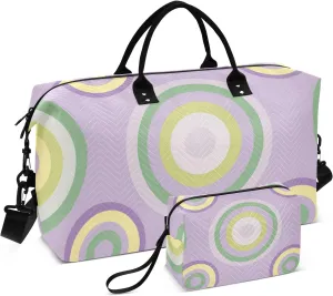 Large Bag Overnight Weekender Bags Gym Sports Duffel Bags with Toiletry Bag for Workout Large Capacity Pastel Purple Circles