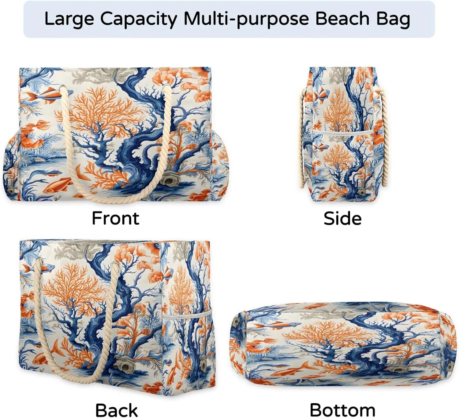 Large Beach Bags for Women and Men, Waterproof Tote with Zipper, Reusable Grocery Shopping Shoulder Bag