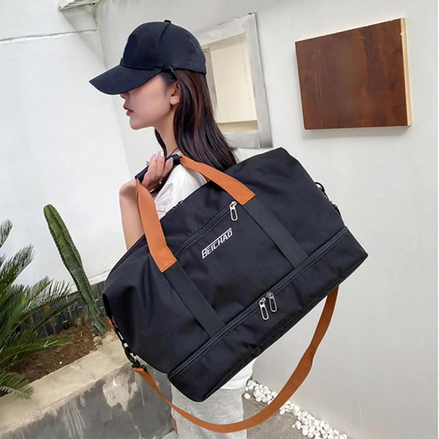 Large Capacity Shoulder Bags Duffel Bag with Shoes Compartment Zipper Gym Tote