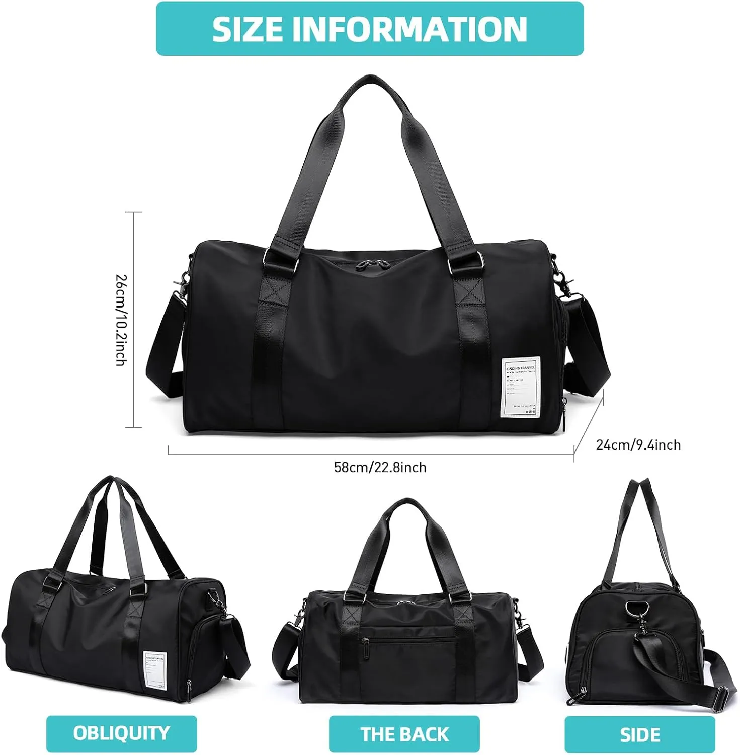 Large Carry on Gym Bag with Shoe Compartment for Men Women Waterproof Overnight Weekender Duffel Bag for Travel Personal Items Sports Workout Outdoors Black
