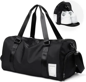 Large Carry on Gym Bag with Shoe Compartment for Men Women Waterproof Overnight Weekender Duffel Bag for Travel Personal Items Sports Workout Outdoors Black