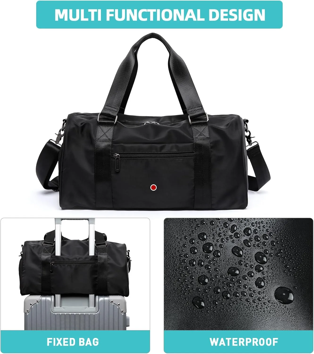 Large Carry on Gym Bag with Shoe Compartment for Men Women Waterproof Overnight Weekender Duffel Bag for Travel Personal Items Sports Workout Outdoors Black