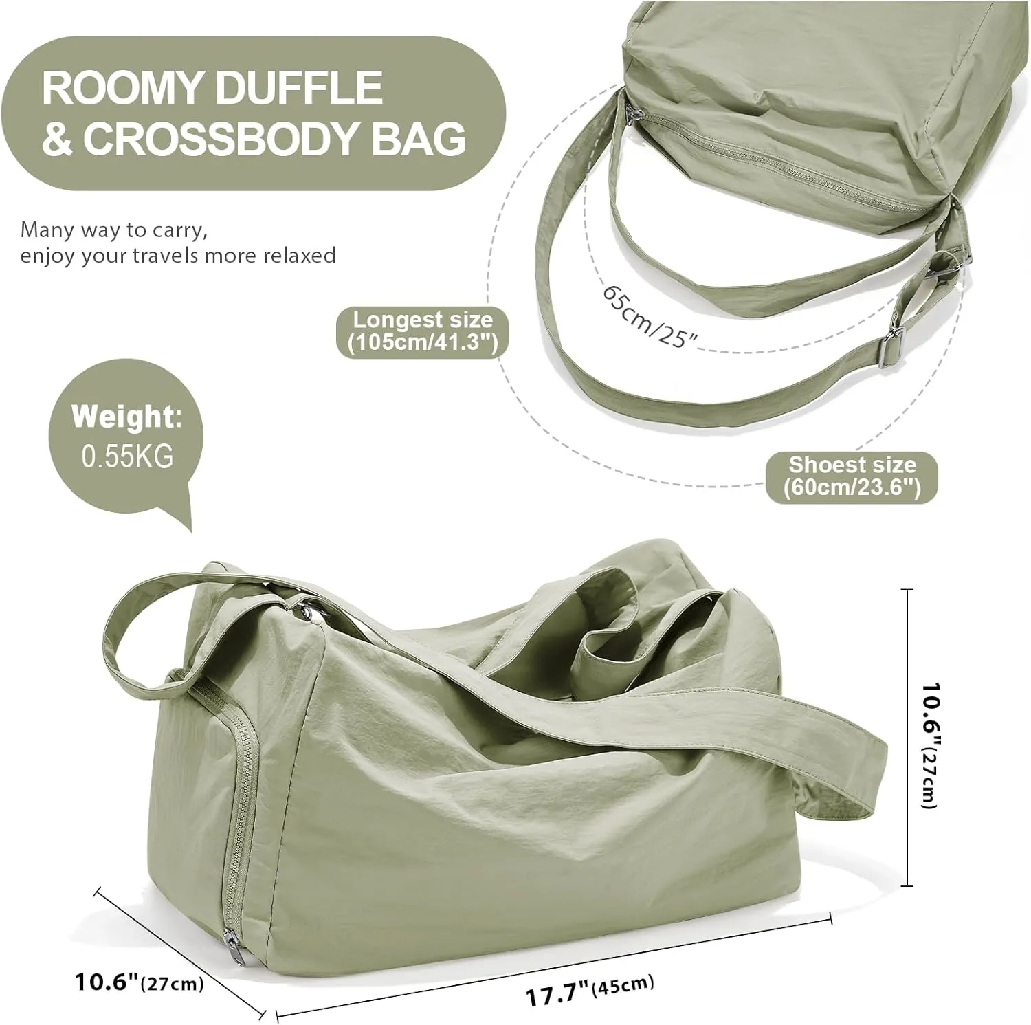 Large Gym Bag for Women Lightweight Carry on Gym Tote Bag, Workout Sport Duffle Bag with Shoe Compartment,Crossbody Shoulder Travel Bag for Swim, Yoge, Dance