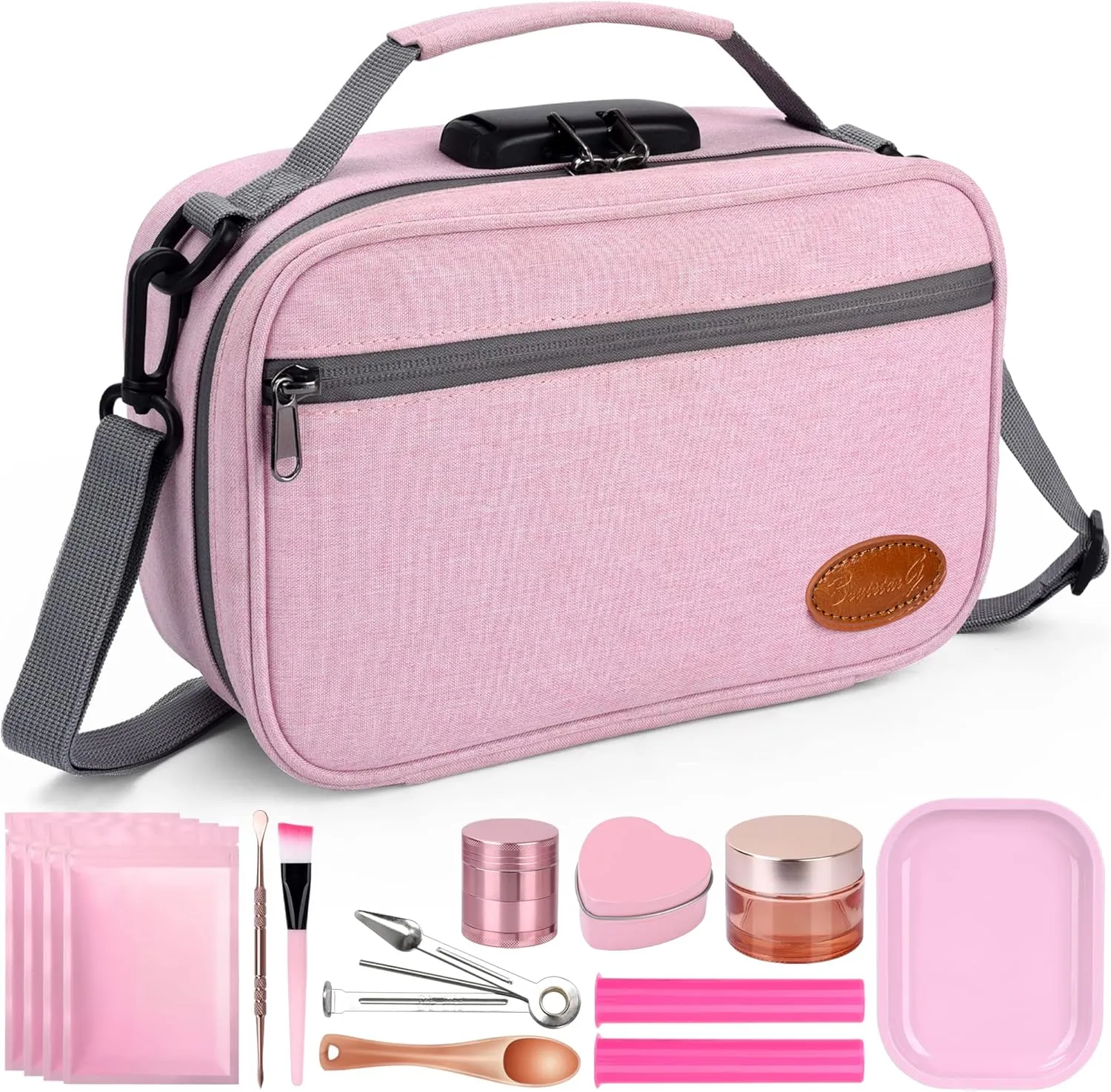 Large Storage Bag with 10 small Items，Medicine Lock Box, Portable Lock Bag ，Pouch Water Resistant，Set Travel Case Great Christmas Gifts for Women, pink