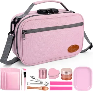 Large Storage Bag with 10 small Items，Medicine Lock Box, Portable Lock Bag ，Pouch Water Resistant，Set Travel Case Great Christmas Gifts for Women, pink