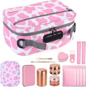 Large Storage Bag with 11 Small Items，Medicine Lock Box with Accessories , Portable Lock caes，Pouch Water Resistant，Set Travel Case, Great, Pink and White