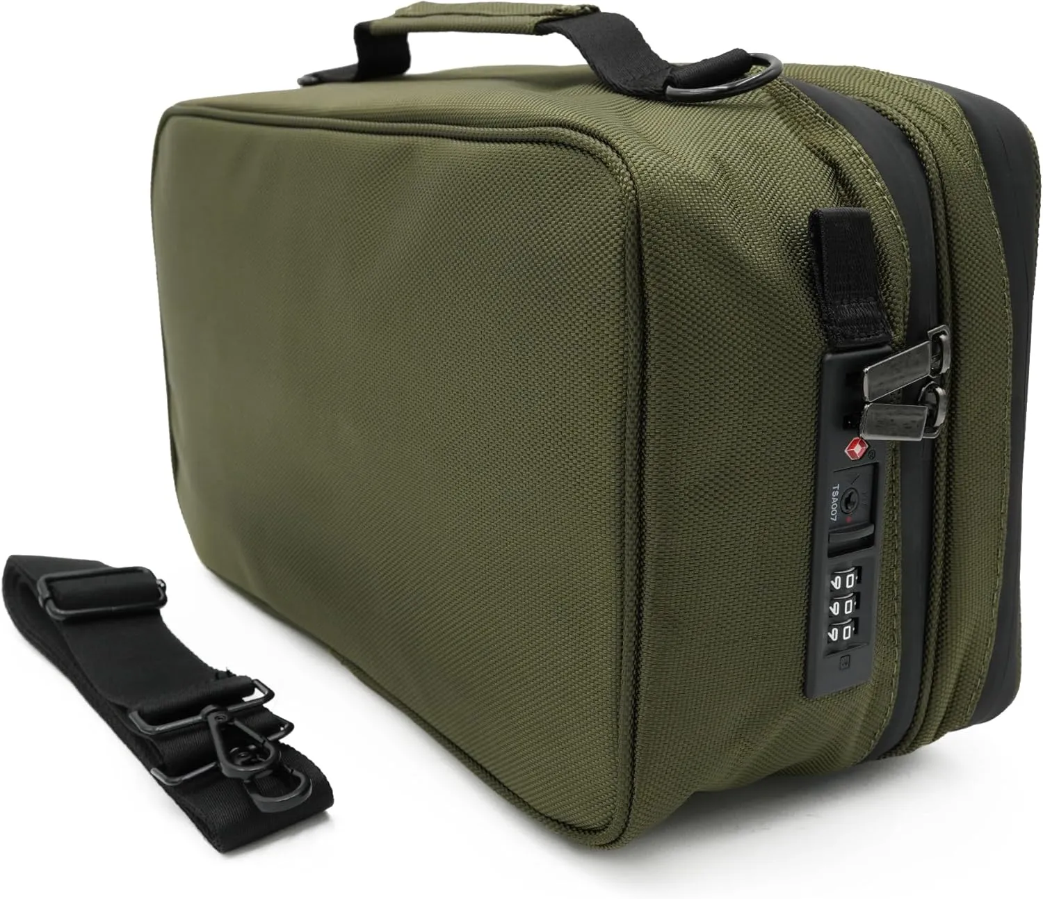 Large Storage Case with TSA Combination Lock Bag, Reverse Pocket Carbon Lined, XL Medicine Lockable Box for Travel & Home Secured Box Organizer Divider Jars Accessories, Removable Tray (Dark Green)