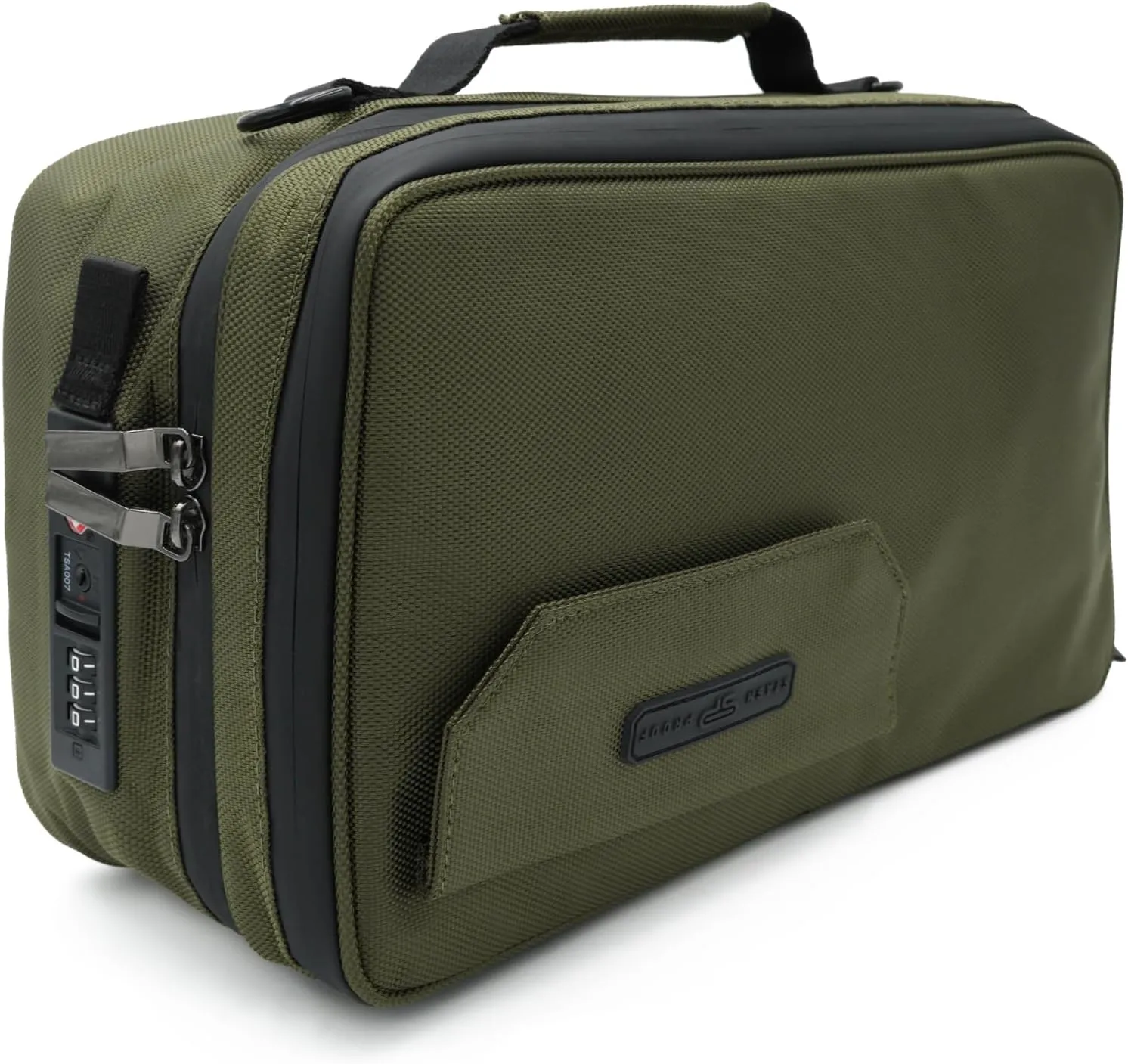 Large Storage Case with TSA Combination Lock Bag, Reverse Pocket Carbon Lined, XL Medicine Lockable Box for Travel & Home Secured Box Organizer Divider Jars Accessories, Removable Tray (Dark Green)