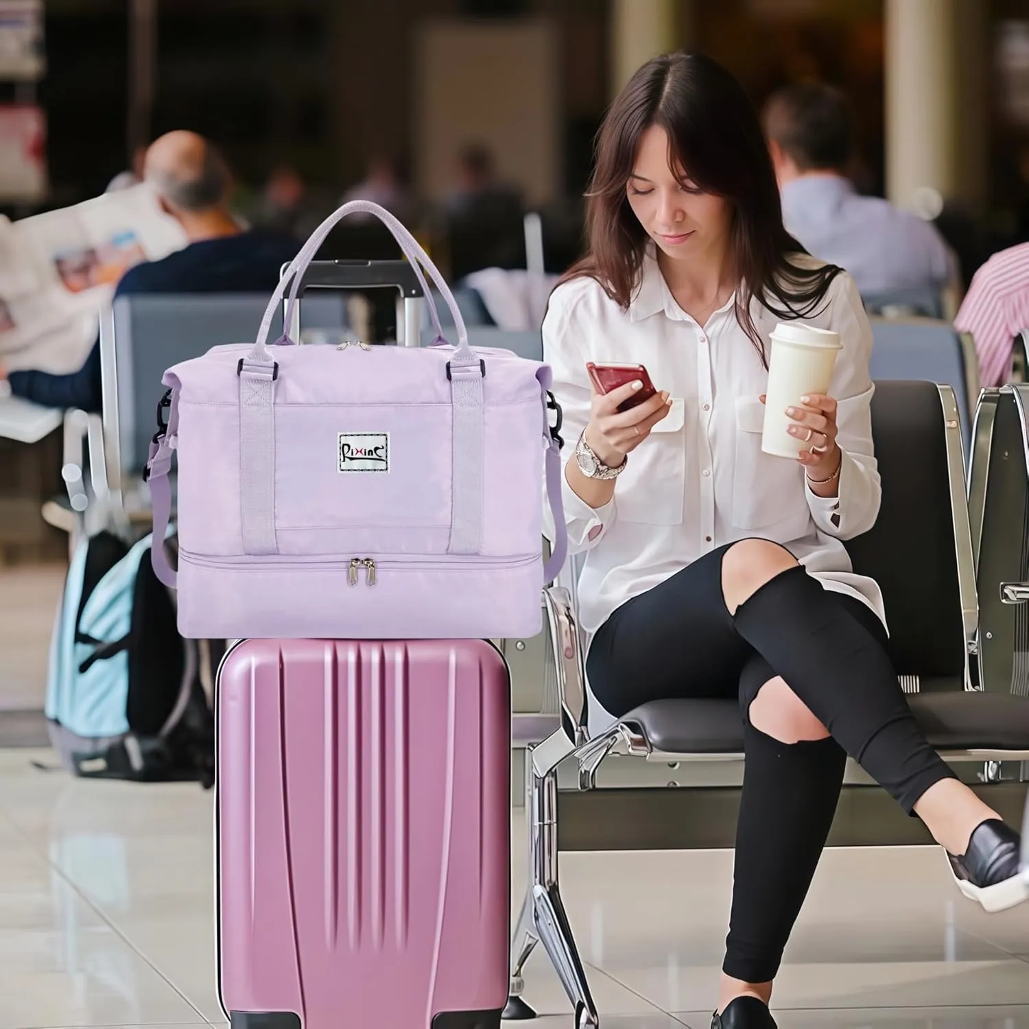 Large Travel Duffle Bag Weekender Bags for Women with Shoes Compartment, Travel Duffel Tote Carry on Overnight Bag for Travel Business Trips, Sport Yoga Gym Bag with Wet Pocket (Purple)