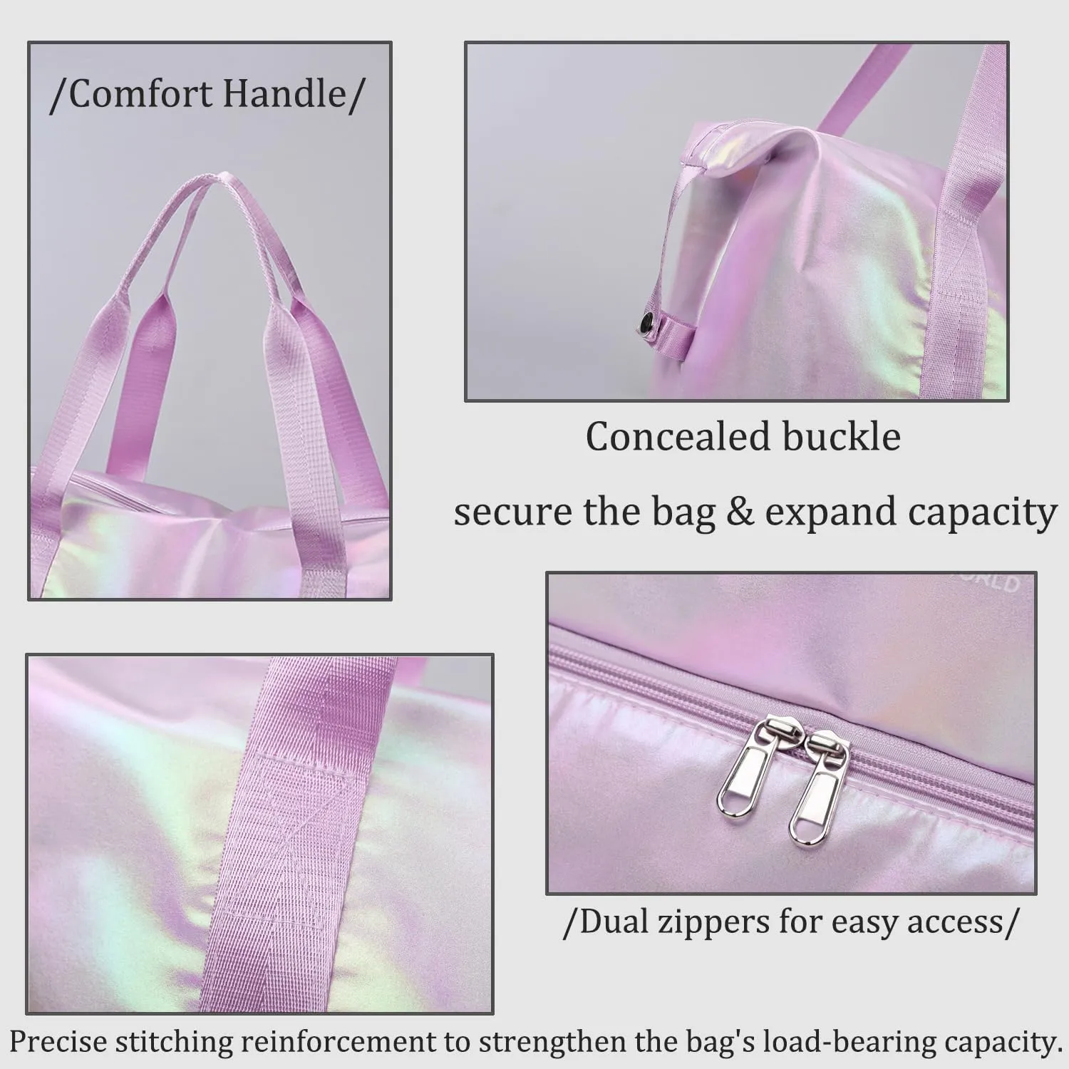 Large Travel Duffle - Dry/Wet Separation Tote, Lightweight Waterproof Gym Yoga Weekend Overnight Bag (Purple)