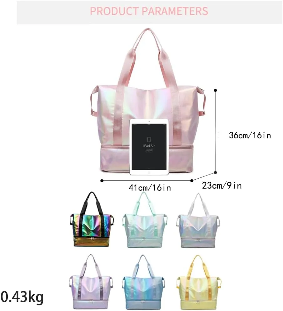 Large Travel Duffle - Dry/Wet Separation Tote, Lightweight Waterproof Gym Yoga Weekend Overnight Bag (Purple)