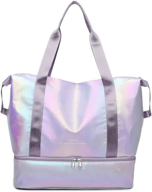 Large Travel Duffle - Dry/Wet Separation Tote, Lightweight Waterproof Gym Yoga Weekend Overnight Bag (Purple)
