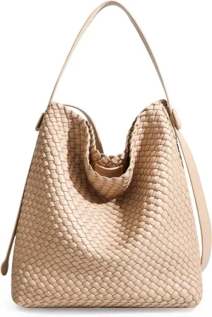Large Woven Tote Bag Vegan Leather Shoulder Bag for Women Fashion Travel Shopper Bag Top Handle Handbag and Purse
