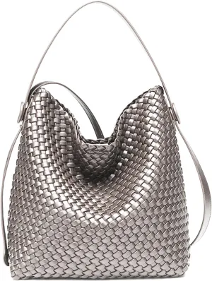 Large Woven Tote Bag Vegan Leather Shoulder Bag for Women Fashion Travel Shopper Bag Top Handle Handbag and Purse
