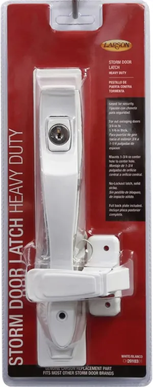 Larson Certified Storm Door White Push-Button Heavy-Duty Latch with Key Handle Set, Storm Door Replacement Latch Handle