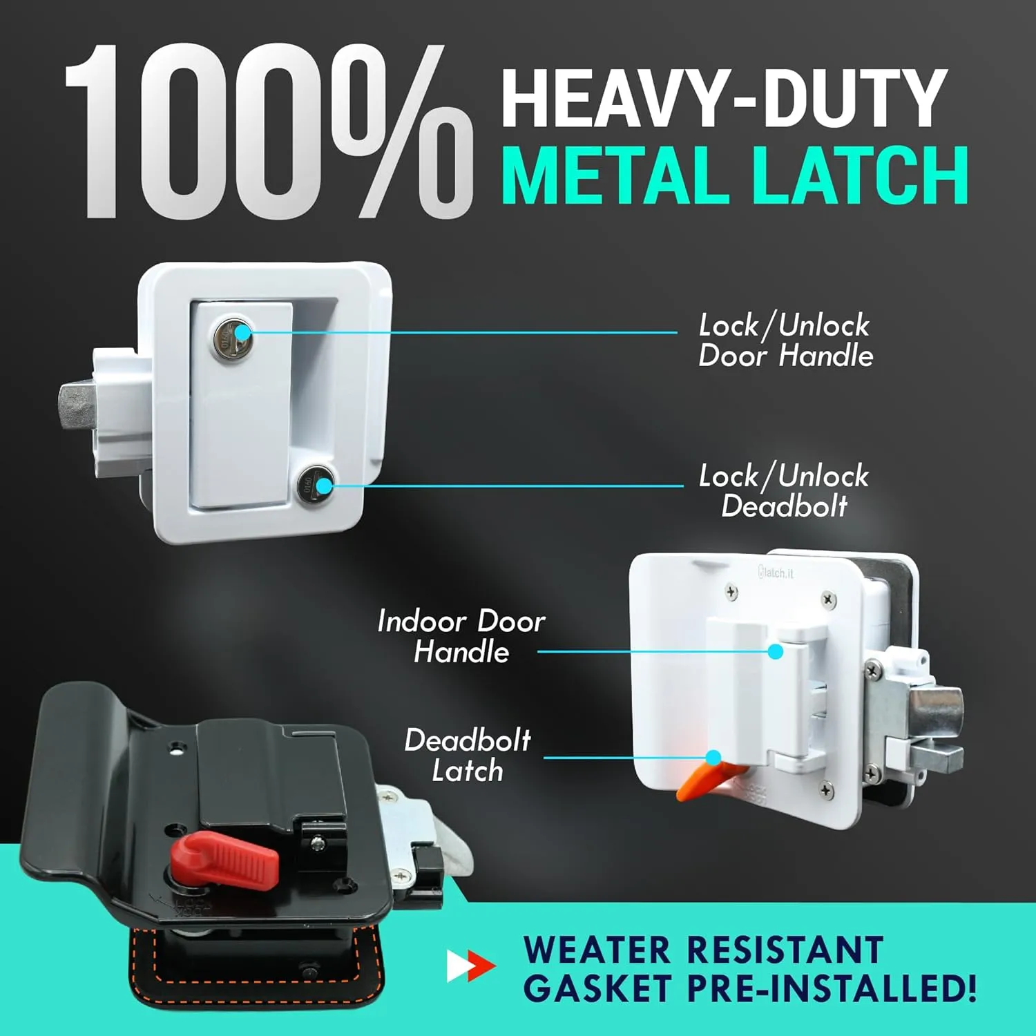 LATCH.IT White RV Door Lock Replacement | RV Door Locks | RV Door Handle w/ 4 Keys | Camper Door Lock | Trailer Door Lock | Camper Lock Replacement | Camper Door Latch only Fits 2.75"x3.75" Lock Hole