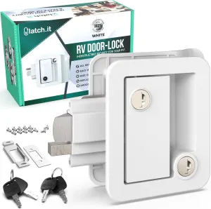 LATCH.IT White RV Door Lock Replacement | RV Door Locks | RV Door Handle w/ 4 Keys | Camper Door Lock | Trailer Door Lock | Camper Lock Replacement | Camper Door Latch only Fits 2.75"x3.75" Lock Hole