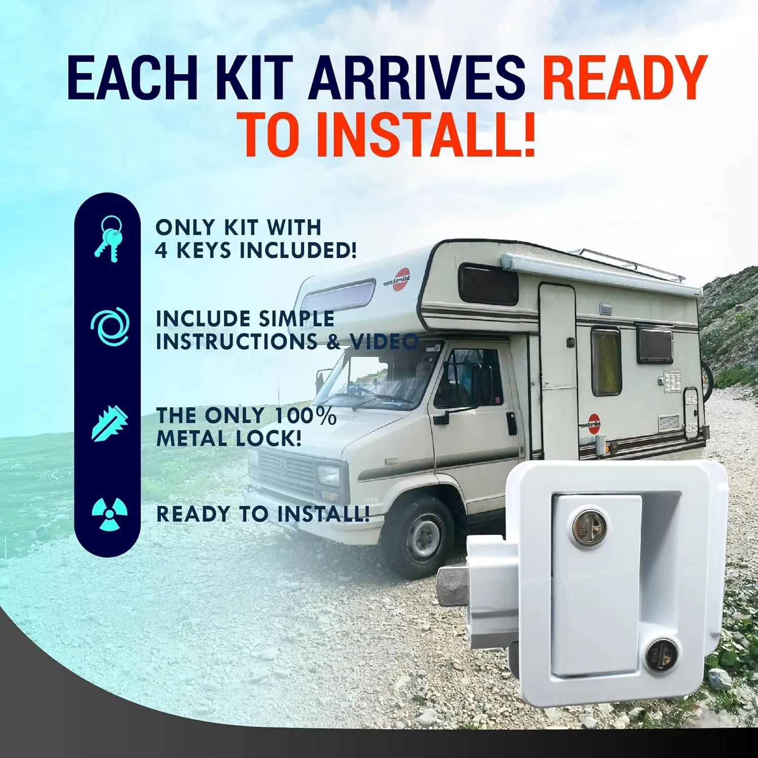 LATCH.IT White RV Door Lock Replacement | RV Door Locks | RV Door Handle w/ 4 Keys | Camper Door Lock | Trailer Door Lock | Camper Lock Replacement | Camper Door Latch only Fits 2.75"x3.75" Lock Hole